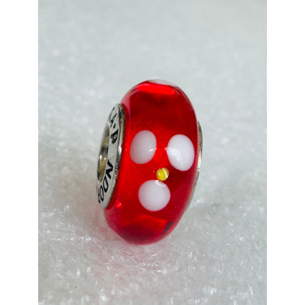 PANDORA Sterling "Murano Glass Flower Red Water Lily White" Bead Charm 790622
